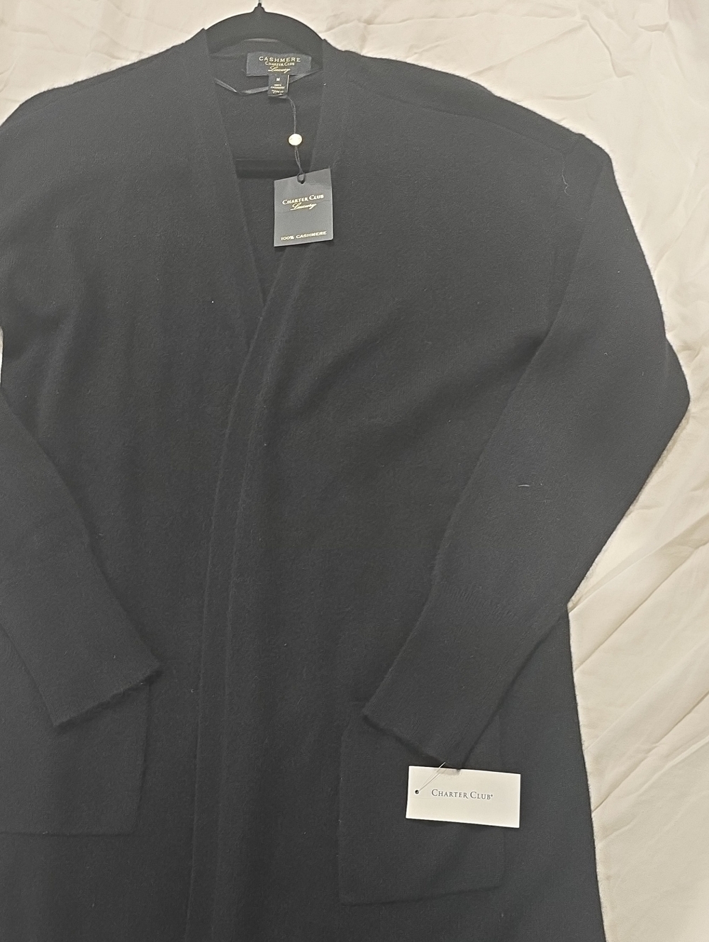 Charter Club Black Cashmere Open-Front Trench Coat